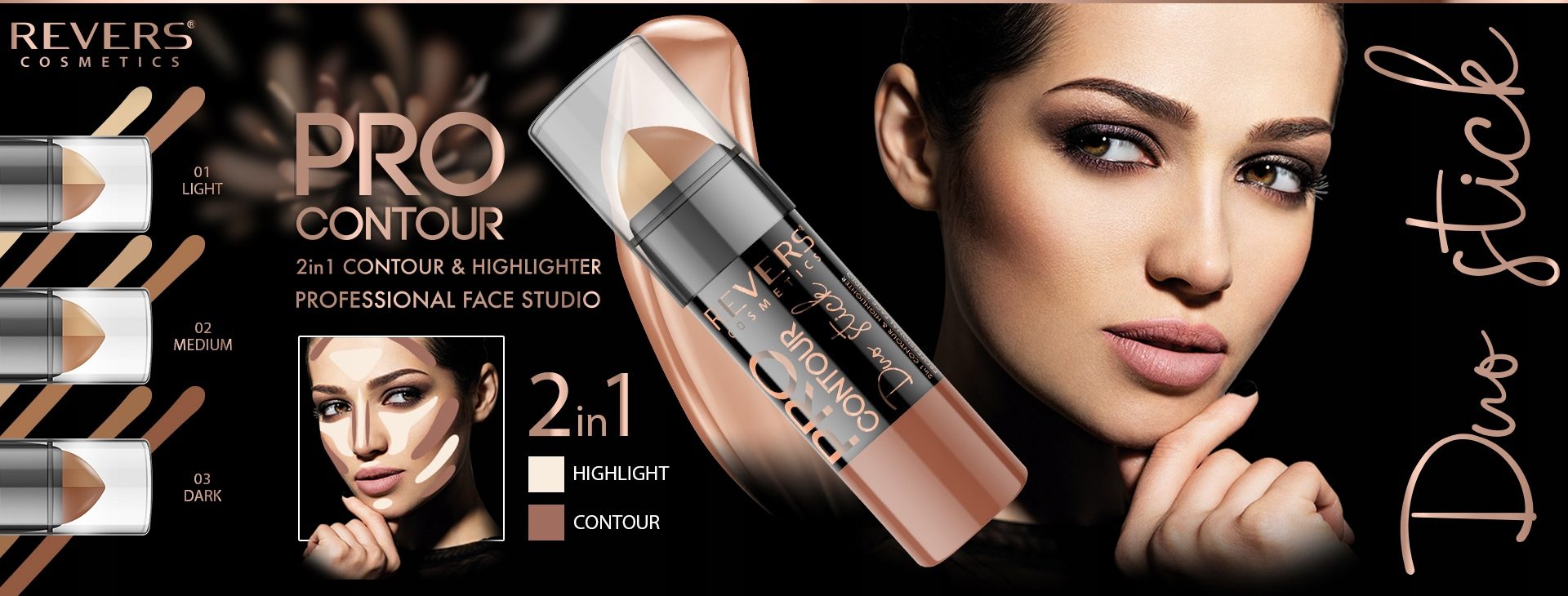 Bronzer i rozświetlacz w sztyfcie Revers 02 Medium - obrazek 2